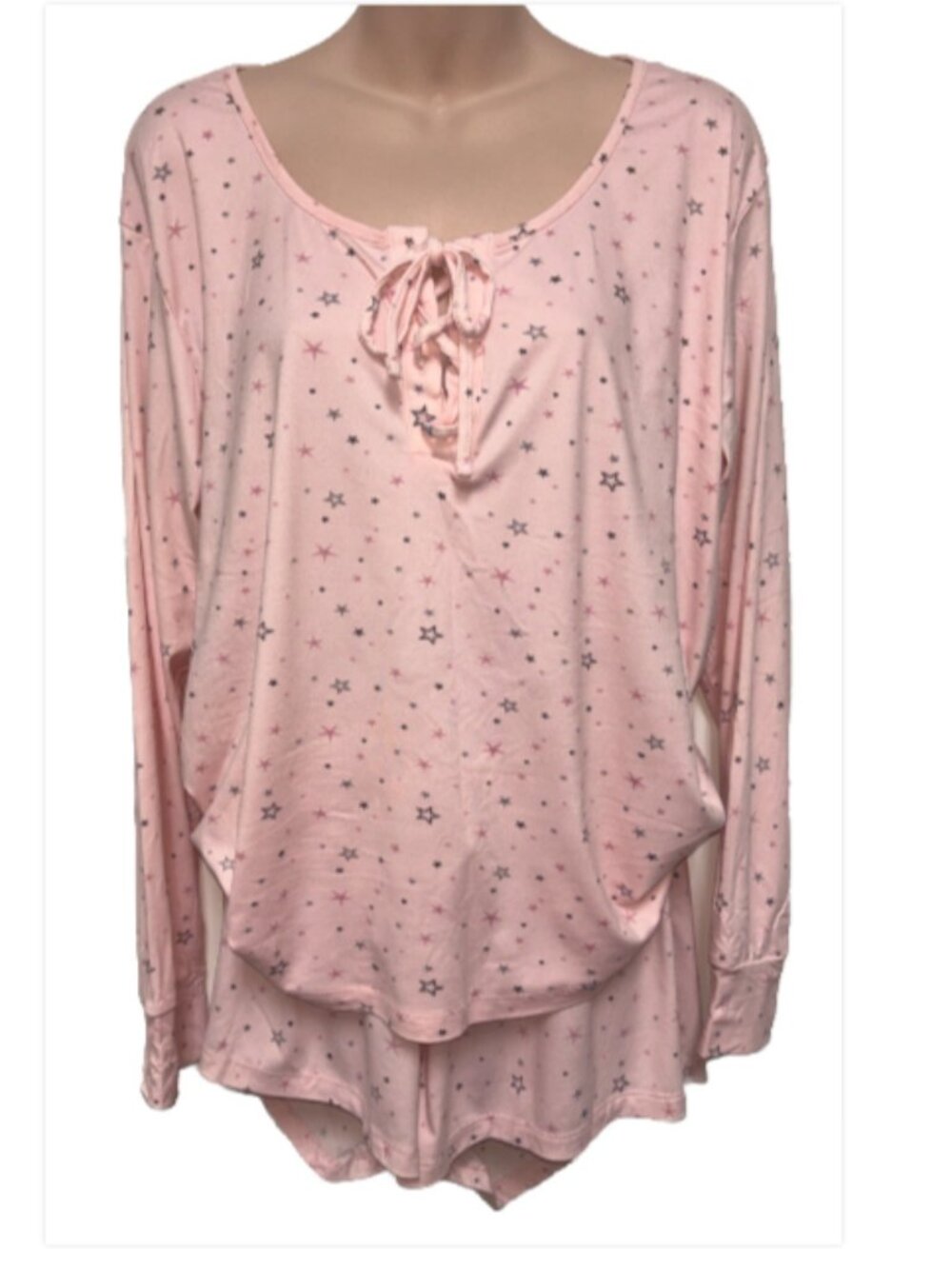 Jessica Simpson Pink Star Print Long Sleeve Shorts Pajama Set Size XL JUNIOR